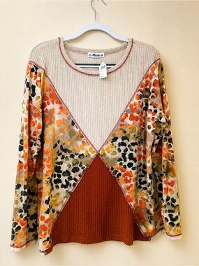 MACARON Beige and Rust Floral Patchwork Sweatshirt